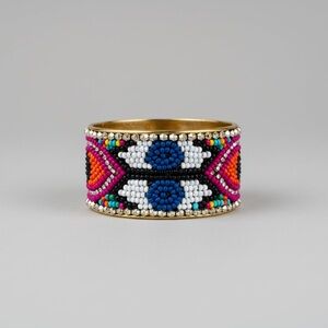 Eye Shape Beaded Cuff Bracelet- Multi